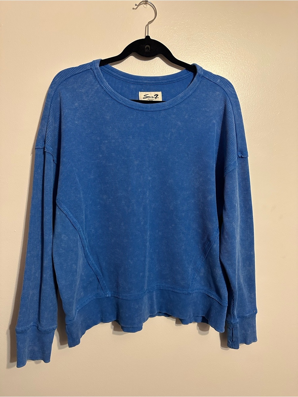 Seven7 Blue Waffle Knit Pullover
